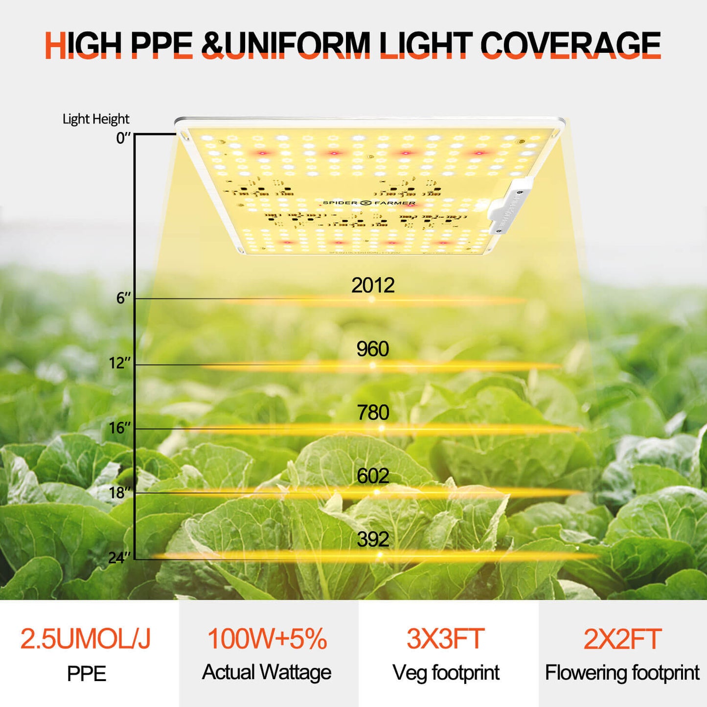 Grow Light Spider Farmer®SF1000 - 100W LED Full Spectrum with Dimmer Knob